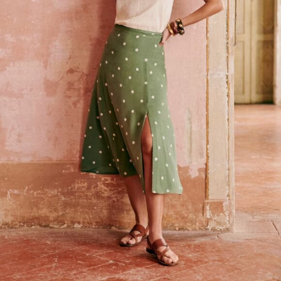 Sezane Green Polka Dot Midi Skirt - Picture 1 of 5